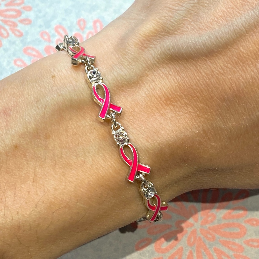 Pink Ribbon Silver Bracelet signed N. R. by Avon